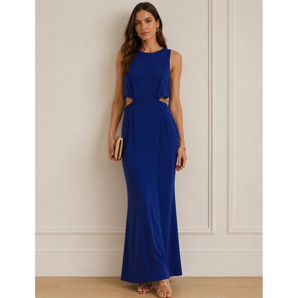 Lauren Ralph Lauren Royal Blue Cut-Out Sleeveless Maxi Evening Gown Dress 2